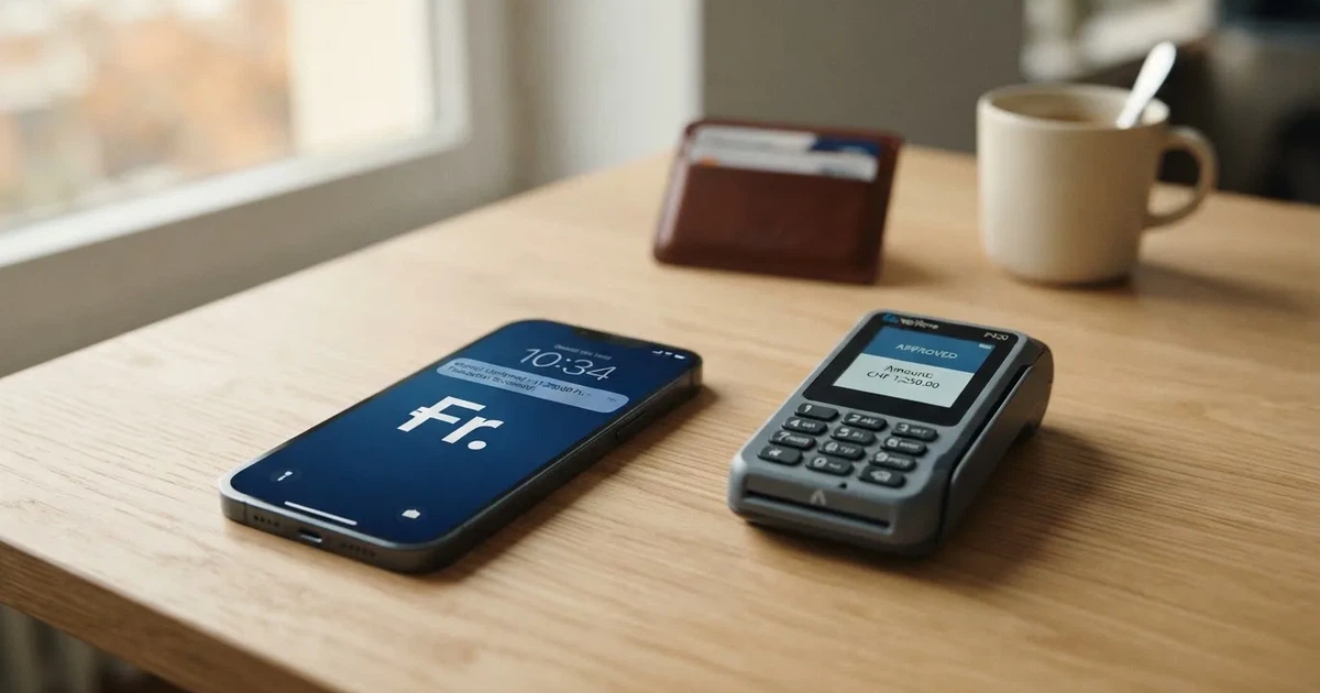 Kartenterminal und Smartphone mit einer ausstehenden Zahlungsbenachrichtigung — 5 franken bonus ohne einzahlung casino