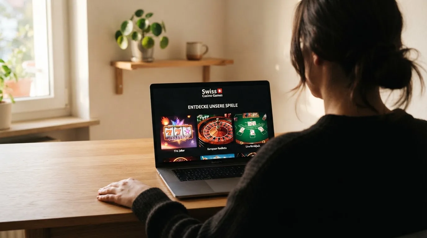 Person am Laptop liest eine Übersichtsseite zu Geldspielen im Internet — bitcoin cash casino vergleich