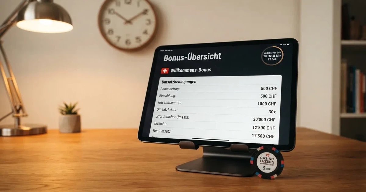 Bildschirm mit Bonusbedingungen, Einsatztabelle und einer Uhr im Hintergrund — casino bonus ohne einzahlung