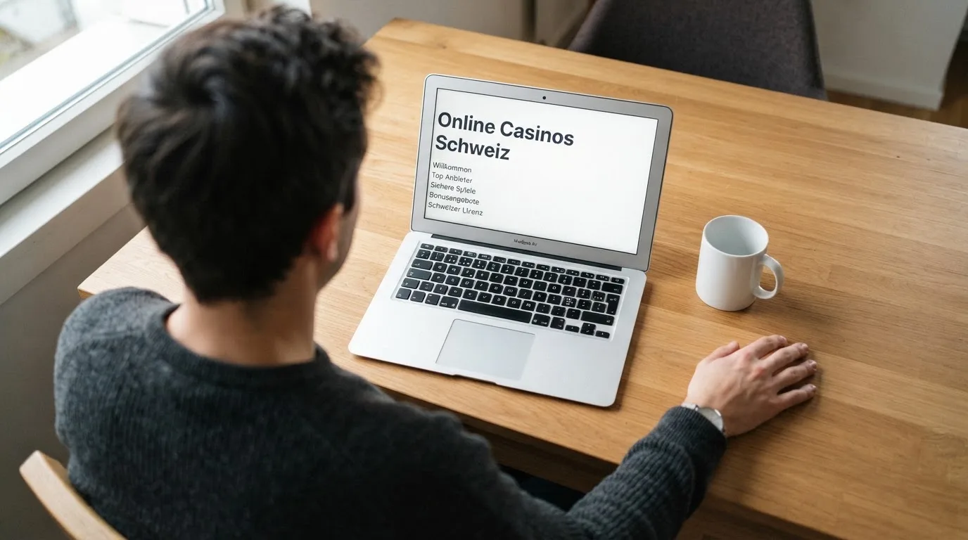 Person am Laptop liest eine Übersichtsseite zu Geldspielen im Internet — casino mit hoher gewinnchance