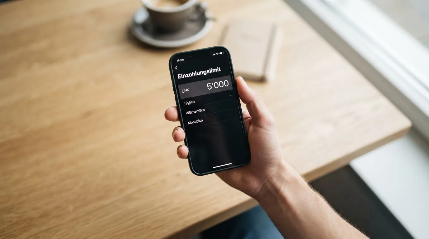 Hand hält ein Smartphone mit einem Formular zur Einzahlungsgrenze, ruhige Stimmung — freie 90 tage qualifikationszeitraum casino