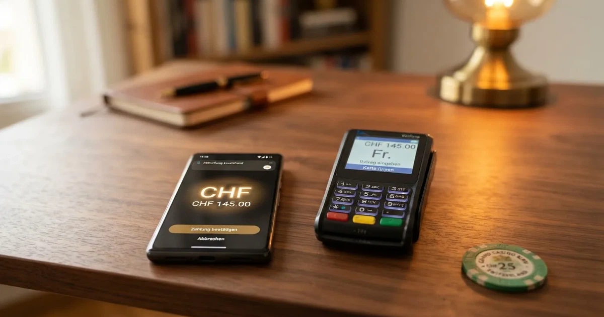 Kartenterminal und Smartphone mit einer ausstehenden Zahlungsbenachrichtigung — handy casino echtgeld bonus ohne einzahlung
